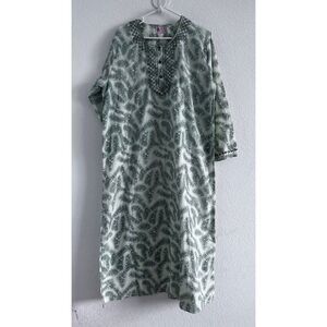 AWT jaipur tunic green/white Arabic women’s dress long sleeve  size L long